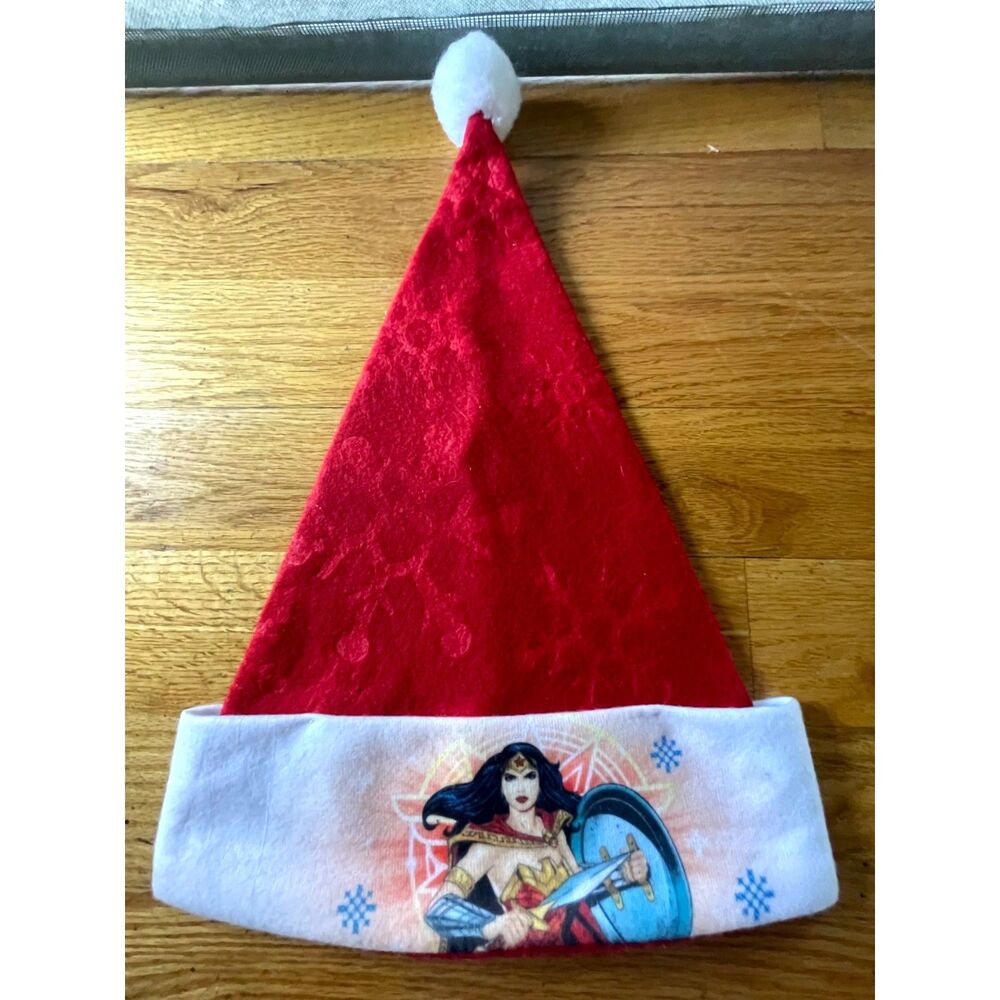 Wonder Woman Santa Hat Adult DC Comics Christmas Holiday Cosplay Red White 17"